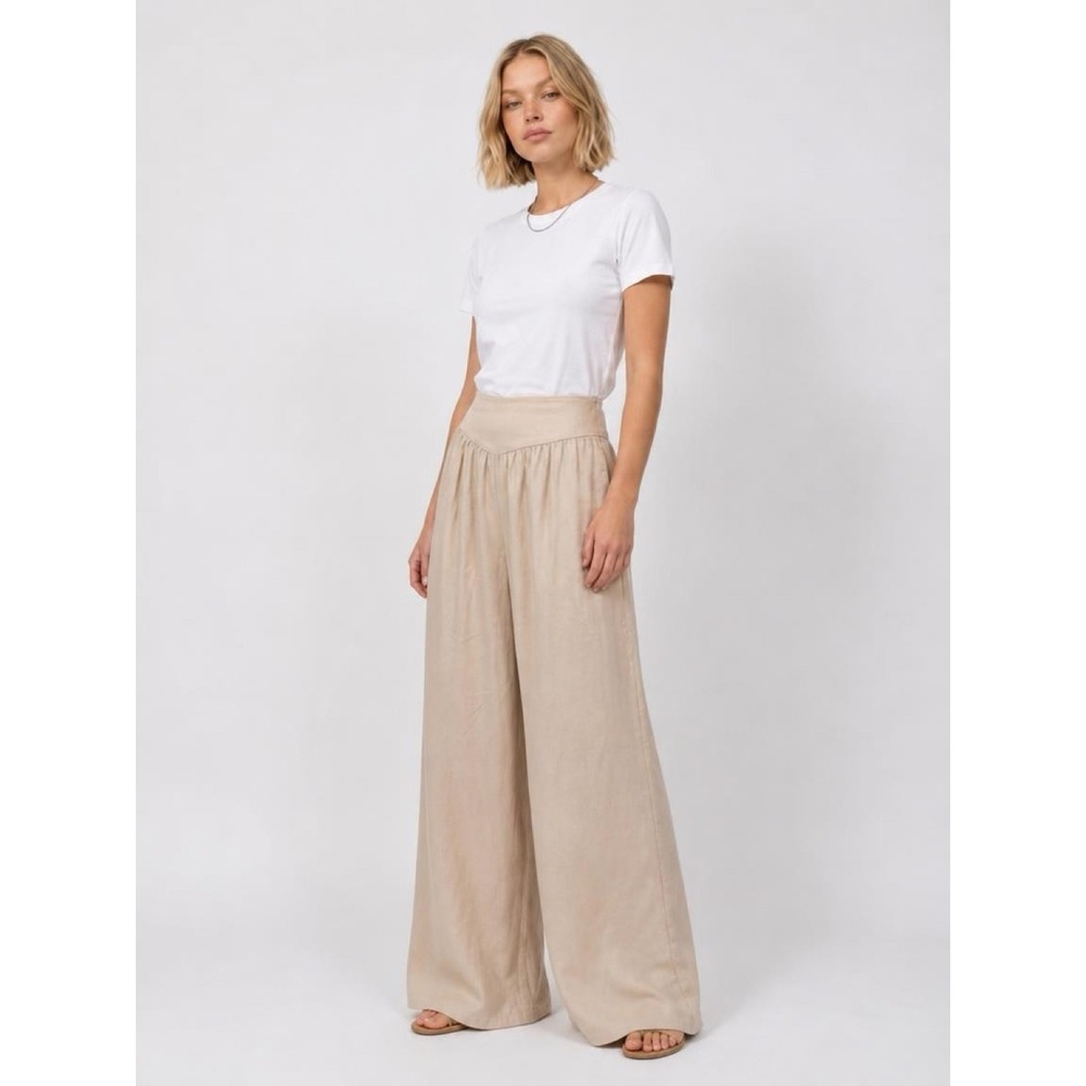 Commense Cream Satin Wide Leg Pants High Waisted Side Zip Trousers Large